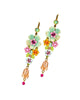 Image of Elegant Romantic Brass Floral Flower Dangle Drop Earrings w/ Swarovski Crystals for Women - Perfect Jewelry for Spring