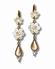 Elegant Vintage Brass Floral Dangle Drop Earrings w/ Swarovski Crystals - Fashion Jewelry for Women 5cm/2"