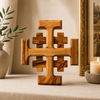 Image of Jerusalem Cross Olive Wood Bethlehem Wooden Wall Cross for Christian Decor