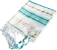 Large Teal Blue Tallit Jewish Prayer Shawl Scarf w/ Pouch 72 x 22