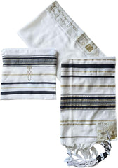 Jewish Tallit Prayer Shawl Scarf Blue, Silver & Gold Tzitzit w/ Bag Pouch for Men Women 72 x 22"