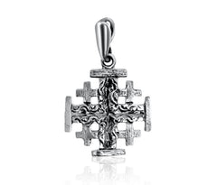 Blessed Sterling Silver Jerusalem Cross Necklace for Women Men Pendant 0.79"/2cm