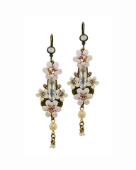 Elegant Romantic Vintage Brass Floral Dangle Drop Statement Earrings w/ Swarovski Crystals - Jewelry for Women - 6.5cm/2.56" - Nickel Free