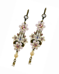 Elegant Romantic Vintage Brass Floral Dangle Drop Statement Earrings w/ Swarovski Crystals - Jewelry for Women - 6.5cm/2.56