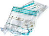 Image of Large Teal Blue Tallit Jewish Prayer Shawl Scarf w/ Pouch 72 x 22"