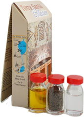 Tabgha Themed Christian Gift Set w/ 3 Bottles - Olive Oil, Holy Water & Holy Soil 10ml/ 0.3 oz