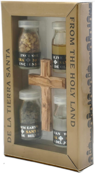Handmade Small Christian Gift Set w/ Cross, Olive Oil, Holy Water, Inc
