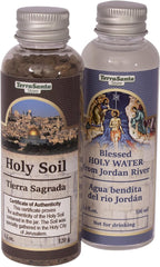 Blessed Christian Authentic 2-Bottle Set with Holy Water from Jordan River & Jerusalem Soil