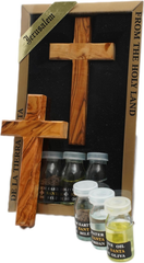 Christian Blessing Kit Set w/ Traditional Cross, Olive Oil, Holy Water & Bethlehem Soil 8"/20cm