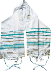 Large Teal Blue Tallit Jewish Prayer Shawl Scarf w/ Pouch 72 x 22"