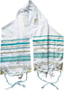 Image of Large Teal Blue Tallit Jewish Prayer Shawl Scarf w/ Pouch 72 x 22"