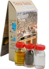 Nazareth Themed Christian Gift Set w/ 3 Bottles - Olive Oil, Holy Water & Holy Soil 10ml/ 0.3 oz