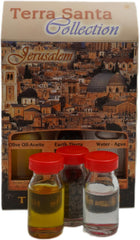 Christian Jerusalem Themed Gift Set w/ 3 Bottles - Olive Oil, Holy Water & Holy Soil 10ml/ 0.3 oz