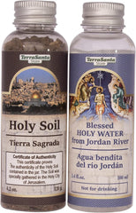 Blessed Christian Authentic 2-Bottle Set with Holy Water from Jordan River & Jerusalem Soil
