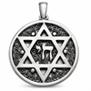 Image of Sterling Silver Magen David Pendant with Hebrew Chai Sign Round Medallion