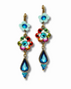 Image of Elegant Vintage Brass Floral Dangle Drop Earrings w/ Swarovski Crystals - Fashion Jewelry for Women 5cm/2"