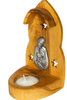 Image of Bethlehem olive wood candle holder with star cutouts, tealight cup