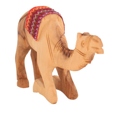 Olive Wood Camel Figurine with Red Saddle – Holy Land Nativity Decor