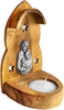 Image of Olive wood nativity tealight holder with Holy Family relief