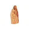 Image of Side view of 4.5 inch holy family statue standing on a wooden shelf for christian home decor.