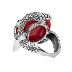 925 Sterling Silver Red Coral Snake Jewelry 3 Pieace Set – Bracelet, Earrings & Ring