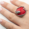 Image of 925 Sterling Silver Red Coral Snake Jewelry 3 Pieace Set – Bracelet, Earrings & Ring