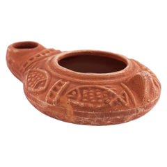 Small Biblical Oil Lamp Replica Herodian Terracotta Clay w/ Fish 4x3