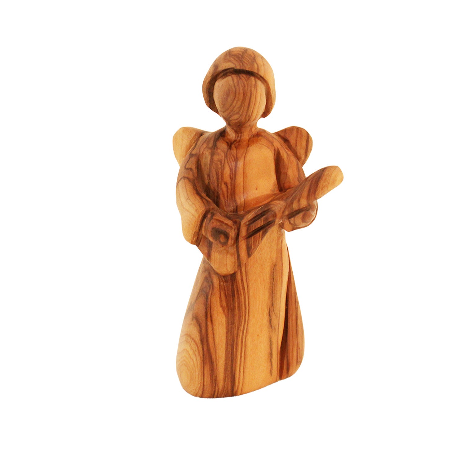 Olive Wood Angel Playing Guitar Statue | Christian Music Gift