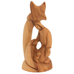 Wooden sculpture of a cat and mouse on a white background