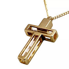 Blessed Metal Cross Pendant Necklace w/ Holy Water & Soil Jerusalem 34cm/13.5