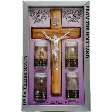 Handmade Olive Wood Crucifix Cross Christian Gift Set 5 pcs Holy Land 8" 20cm