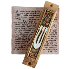Handmade Olive Wood Enamel Mezuzah Door Classic Case Non-Kosher Scroll Jewish