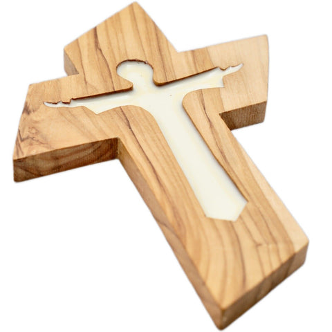 Hand Carved Olive Wood Cross w/ Jesus Gift Wall Hanging Decor Holy Land 5"/13cm