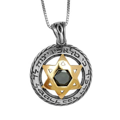 Pendant Star of David w/ Black Onyx Gemstone Gold 9K Sterling Silver Necklace