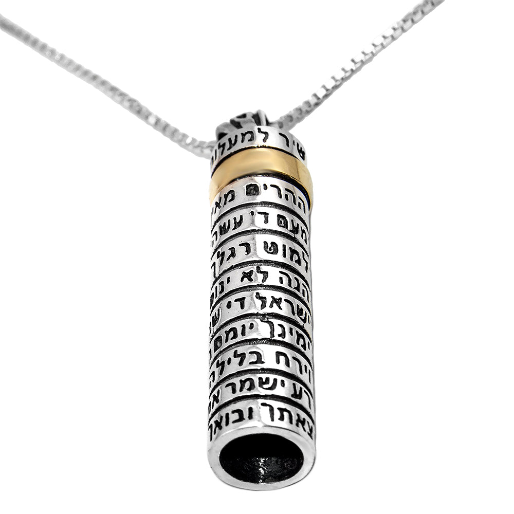 Pendant Mezuzah w/ Prayer Blessing of the Lord Amulet Sterling Silver & Gold 9K