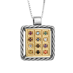 Kabbalah Pendant The Priestly Breastplate Hoshen Crystals CZ Silver 925 & Gold 9K