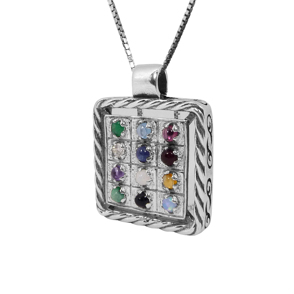 Kabbalah Pendant The Priestly Breastplate Hoshen Crystals CZ Silver 925 Jewerly