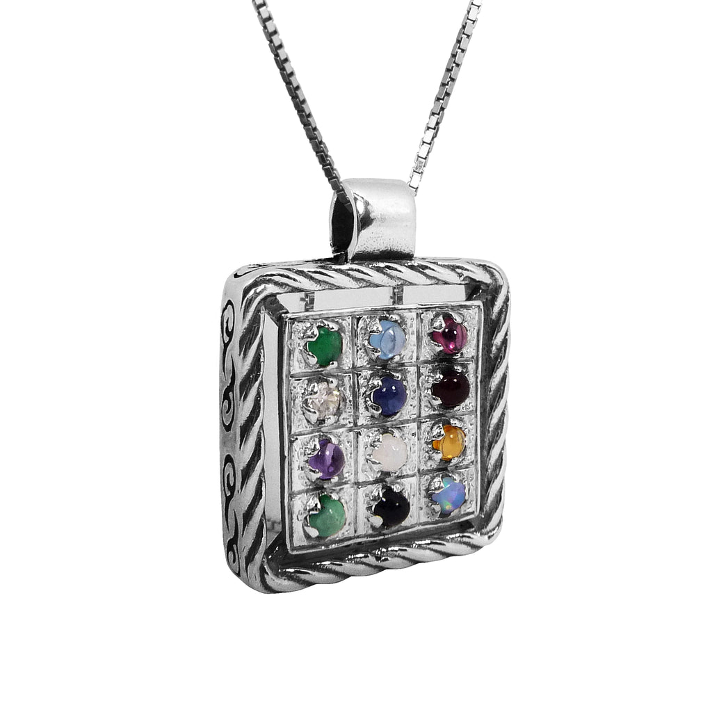 Kabbalah Pendant The Priestly Breastplate Hoshen Crystals CZ Silver 925 Jewerly