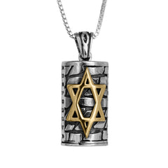 Pendant Kabbalah Amulet Mezuzah w/Prayer Ana Be-Koah Sterling Silver & Gold 9K