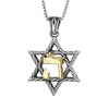 Image of Pendant Magen Star of David w/ CHAI HAI חי Gold 9K Sterling Silver Amulet 1"