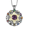 Image of Kabbalah Pendant Amethyst Gemstone Hoshen 12 Tribes Crystals CZ Sterling Silver & Gold 9K