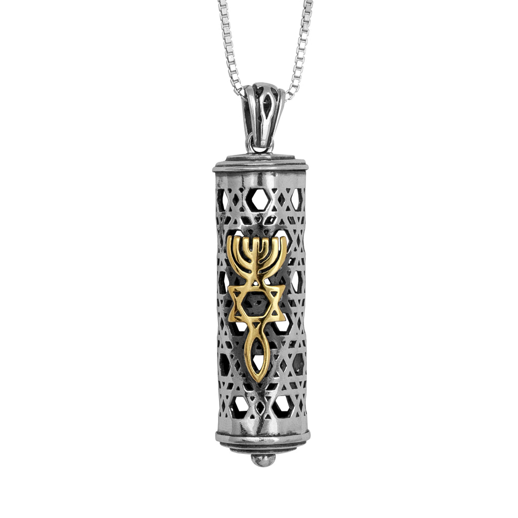 Pendant Mezuzah Messianic Movement Seal Yeshua Symbol Sterling Silver & Gold 9K
