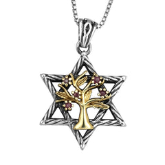 Pendant Magen Star of David Garnet Gemstone Silver 925 Gold 9K Jewelry 1.09"