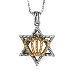 Pendant Star of David w/Crown of High Priest Gold 9K Sterling Silver Necklace