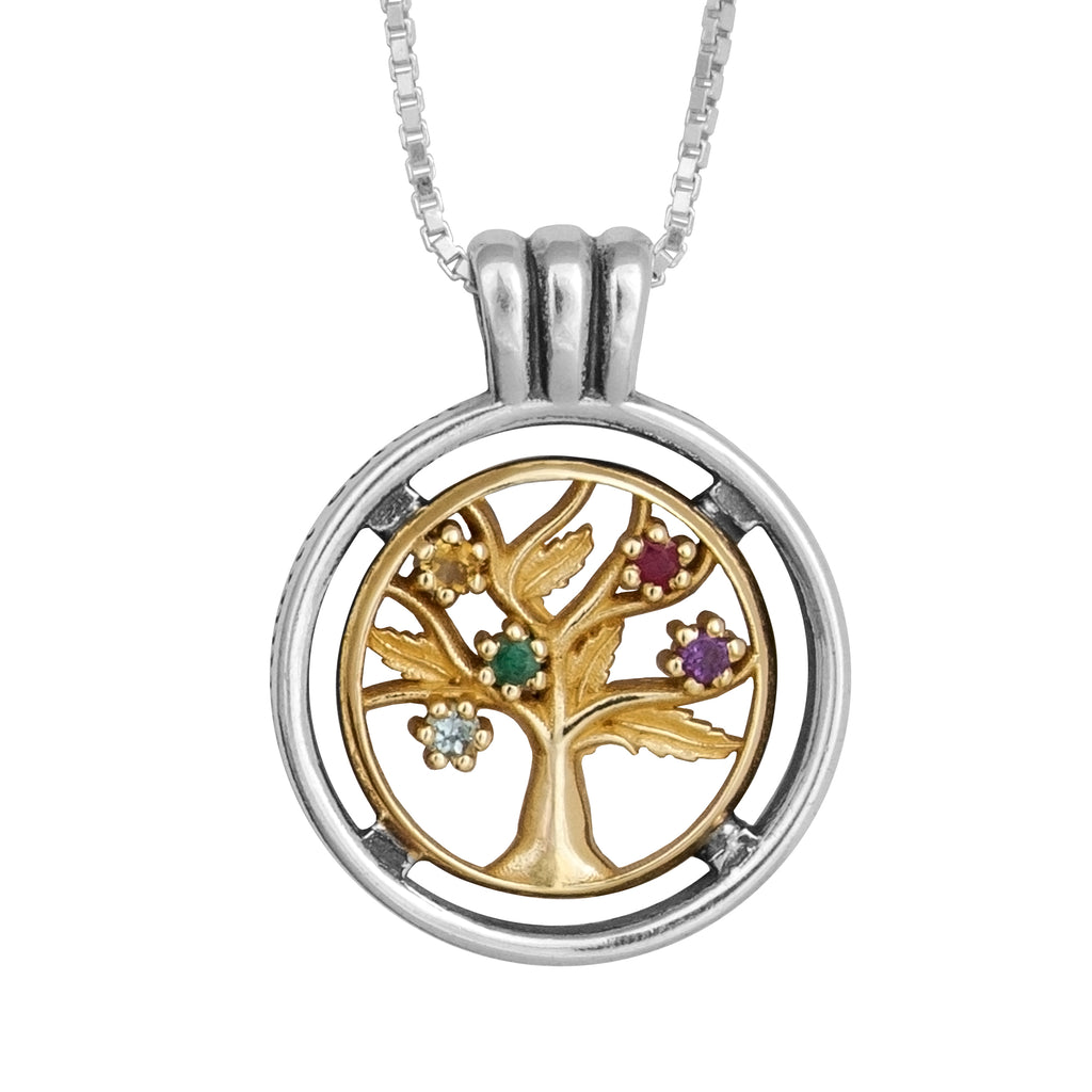 Pendant Tree of Life Multicolor Crystals CZ Silver 925 Gold 9K Jewelry Ø0.8"
