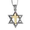 Image of Messianic Pendant Star of David w/ Cross Gold 9K Sterling Silver Necklace 1"