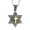 Image of Messianic Pendant Star of David w/ Cross Gold 9K Sterling Silver Jerusalem 0.1"