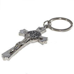 Metal Key Chain Ring Cross Crucifixion w/St. Benedict Medal 4,3