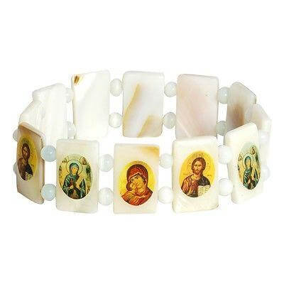 Christian Religious Pearl Bracelet With Images of Saints from Holy Land - Holy Land Store