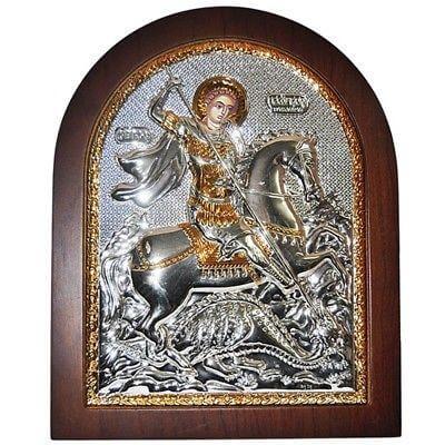 Biblical Icon icon of St. George the Victorious Sterling silver 925 13 x 11 cm - Holy Land Store